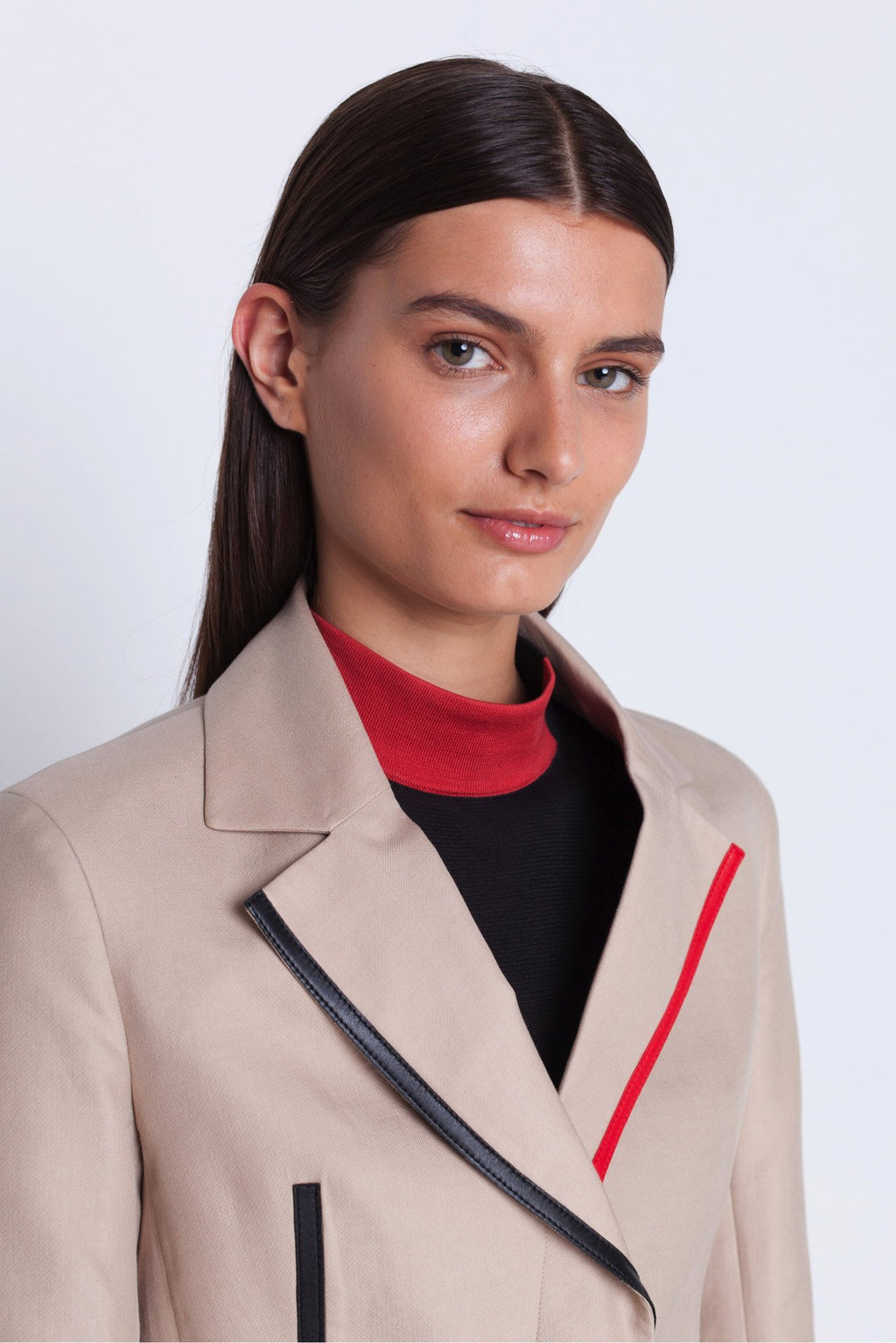 Jacket in Beige with Red and Black Accent Stripes