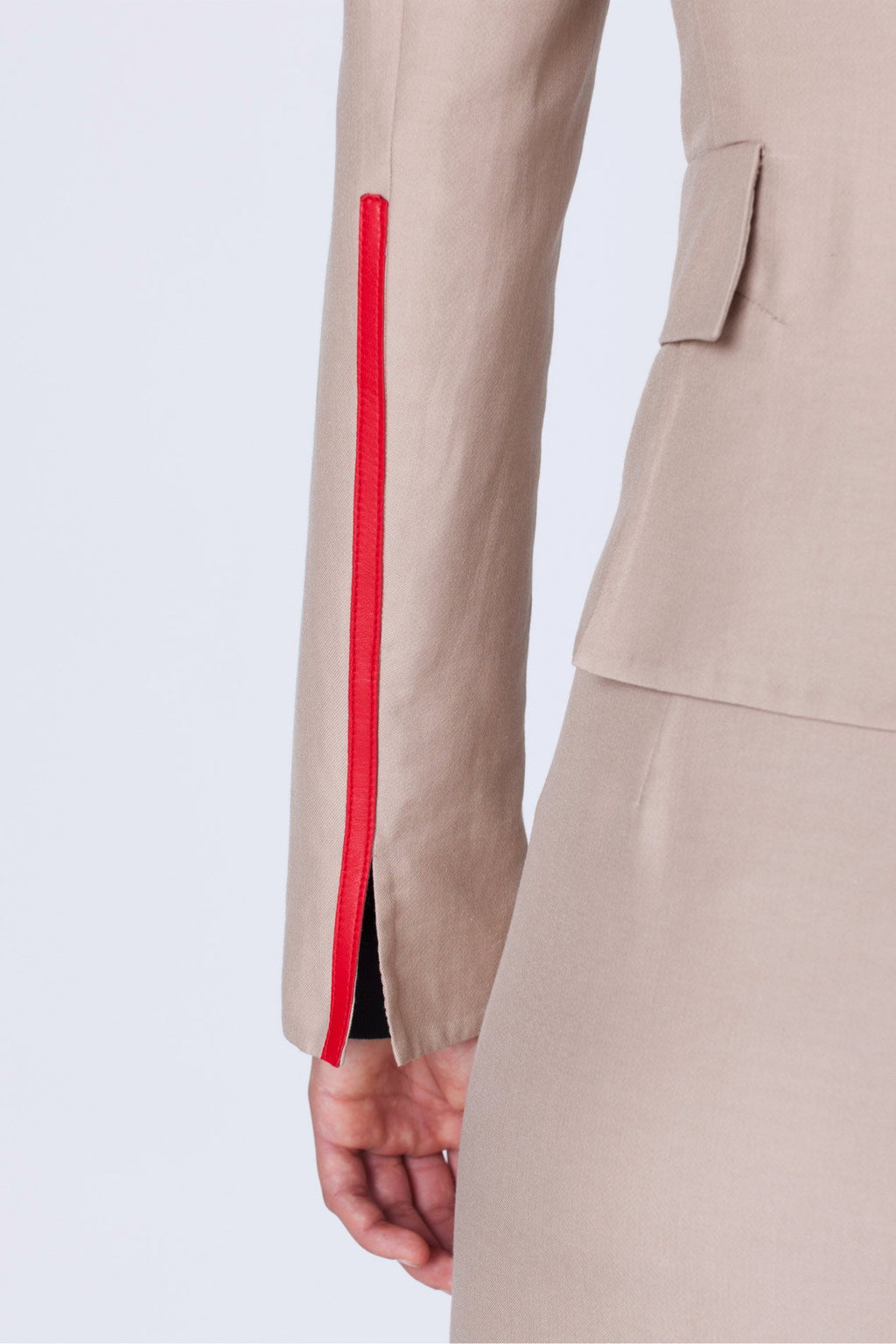 Jacket in Beige with Red and Black Accent Stripes